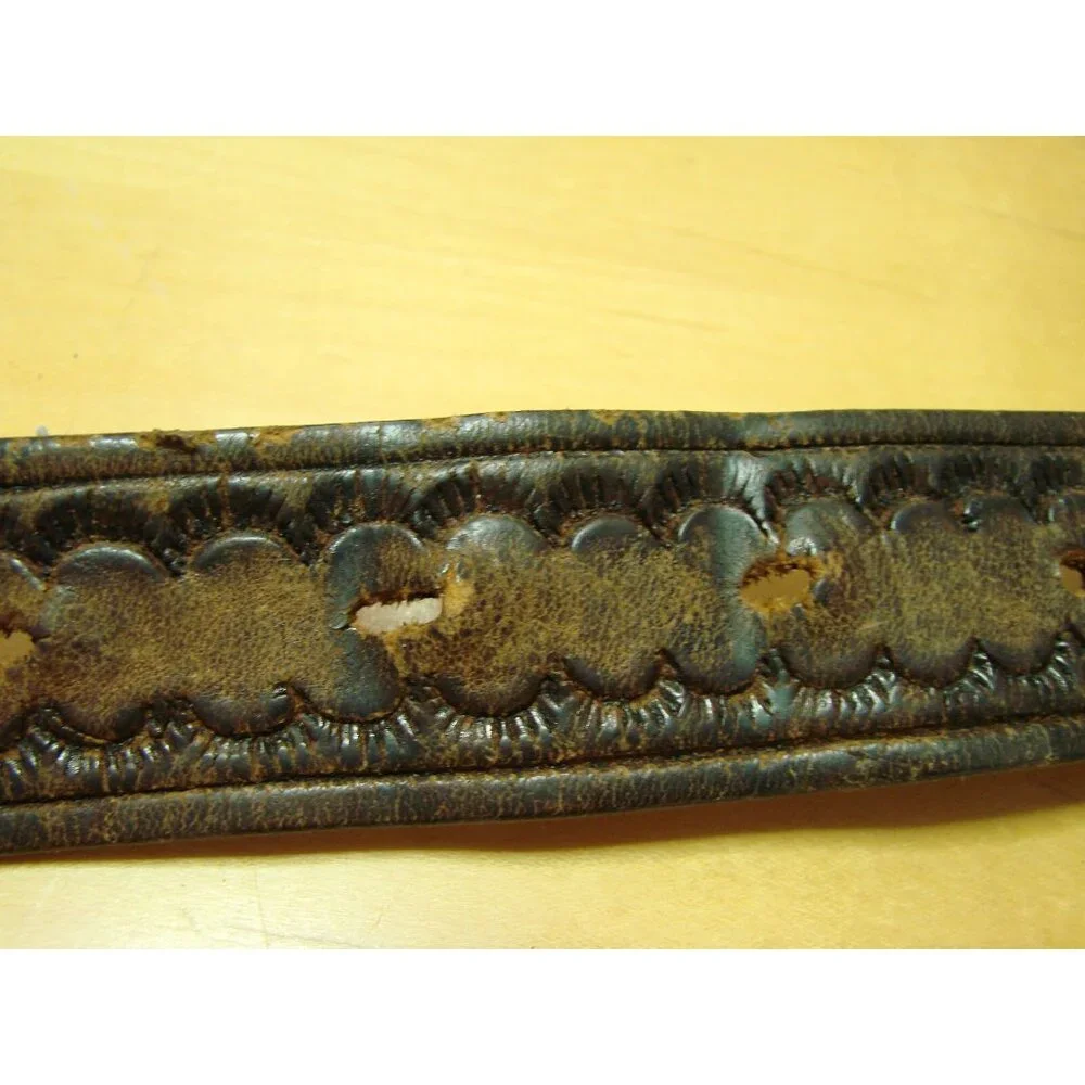 Mens Two Tone Brown Leather Braided Inlaid Belt Size 42 Made in Mexico Vintage